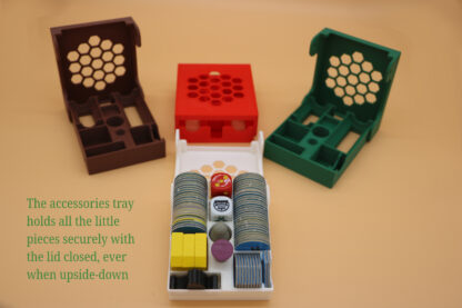 The accessories tray organizer for Catan and Cities & Knights holds the little pieces and stores them securely.