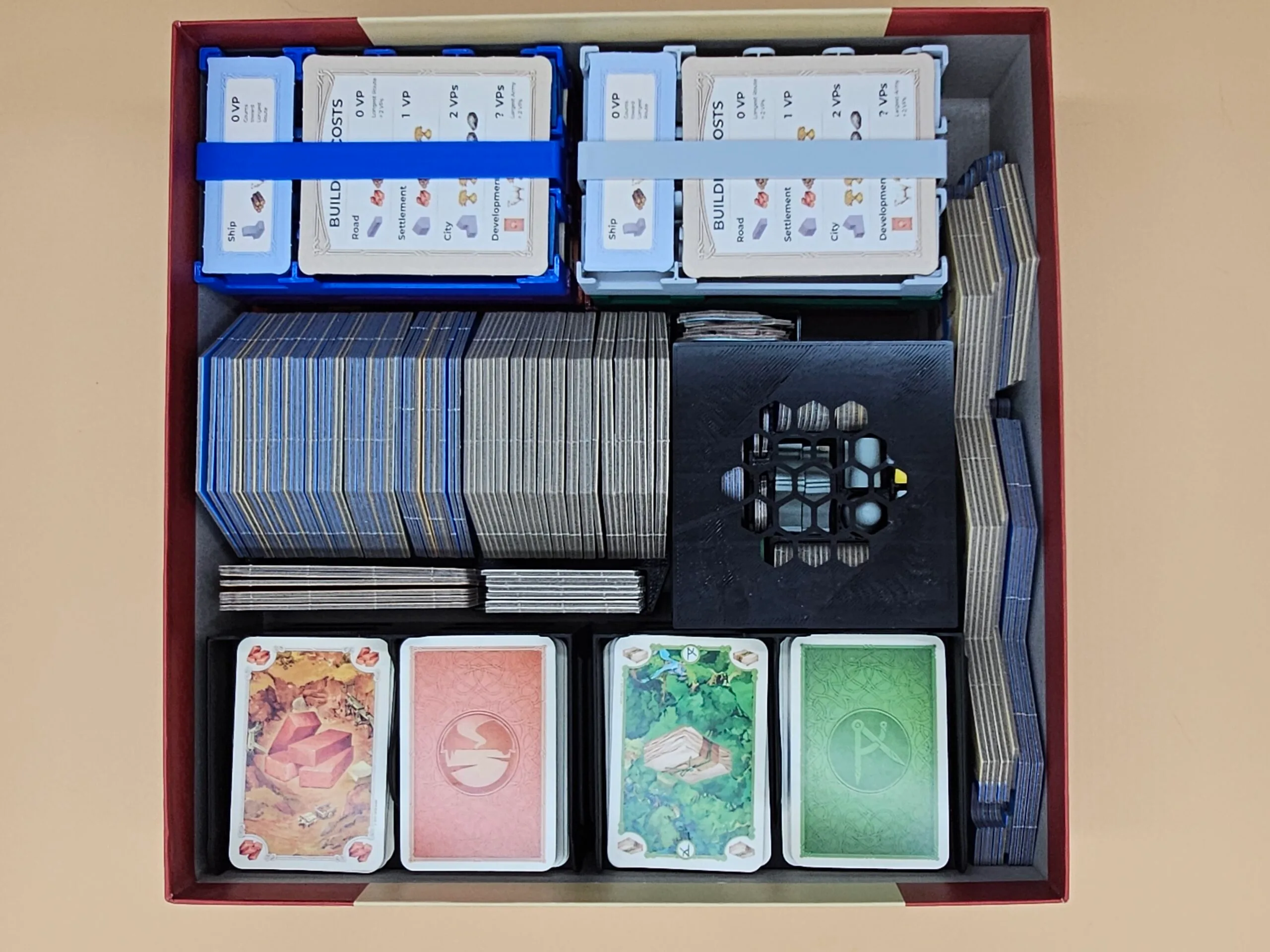 New Organizer for Catan 6e, Cities & Knights, Seafarers, + 6 Player Extensions with Player Trays - Fit 6 Boxes into One